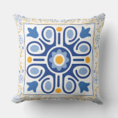 ブルー地中海の&金ゴールドフローラタイル装飾用クッション クッション (正面)