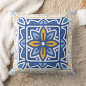 ブルー地中海の&金ゴールドフローラタイル クッション (ブランケット)