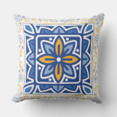 ブルー地中海の&金ゴールドフローラタイル クッション (正面)