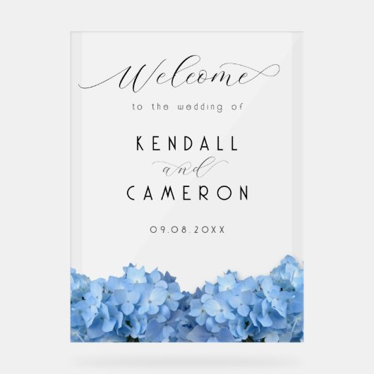ブルー天国アジサイ結婚ズウェルカム不透明 アクリルサイン (正面)