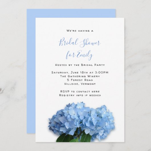ブルー天国アジサイ花ブライダルシャワー 招待状 (正面/裏面)