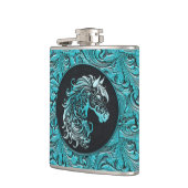 ブルー女性のカーボーイフローラ工具革馬頭 フラスク (左)