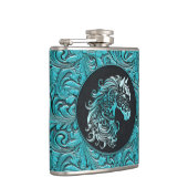 ブルー女性のカーボーイフローラ工具革馬頭 フラスク (右)