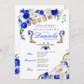 ブルー女性のカーボーイブーツ&ロープマリアチキンセアニラ 招待状 (正面/裏面)