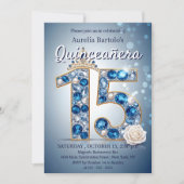 ブルー威厳のある&シルバーダイヤモンドティアラキンセアニェラ 招待状 (正面)