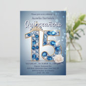 ブルー威厳のある&シルバーダイヤモンドティアラキンセアニェラ 招待状 (スタンド正面)