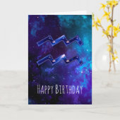 ブルー宇宙アクエリアス誕生日カード カード (黄色い花)