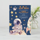 ブルー宇宙スターコスモス宇宙飛行士誕生日 招待状 (スタンド正面)