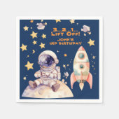 ブルー宇宙スターズ&宇宙飛行士子供の誕生日パーティー スタンダードカクテルナプキン (正面)