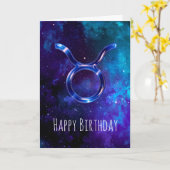 ブルー宇宙タウラス誕生日カード カード (黄色い花)
