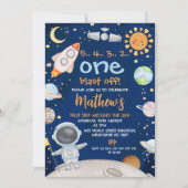 ブルー宇宙ファーストのまわりにトリップサン1st誕生日 招待状 (正面)