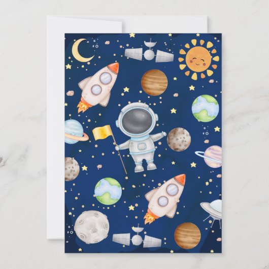 ブルー宇宙ファーストのまわりにトリップサン1st誕生日 招待状 (裏面)