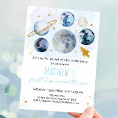 ブルー宇宙ファーストのまわりにトリップザサン誕生日 招待状