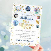 ブルー宇宙ファーストのまわりにトリップザサン誕生日 招待状