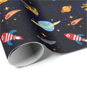 ブルー宇宙宇宙飛行士プラネット ラッピングペーパー (ロールコーナー)