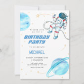 ブルー宇宙宇宙飛行士誕生日 招待状 (正面)