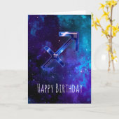 ブルー宇宙射手座誕生日カード カード (黄色い花)