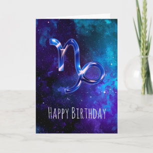 ブルー宇宙山羊座誕生日カード カード