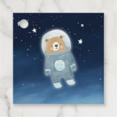 ブルー宇宙飛行士ベア宇宙ベビーシャワーメッセージカード フェイバータグ (正面)
