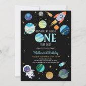 ブルー宇宙飛行士宇宙ファースト誕生日 招待状 (正面)