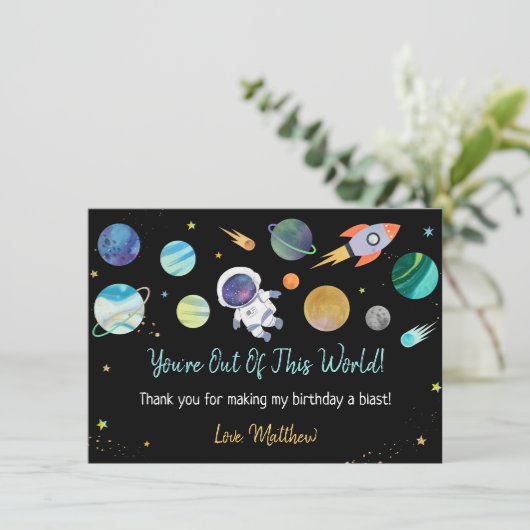 ブルー宇宙飛行士宇宙第一誕生日 サンキューカード (スタンド正面)