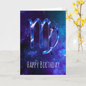 ブルー宇宙《星座》乙女座誕生日カード カード (黄色い花)