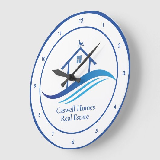 ブルー実在エステート会社モダンロゴカスタム事務所 ラージ壁時計 (傾斜)