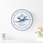 ブルー実在エステート会社モダンロゴカスタム事務所 ラージ壁時計 (ホーム)