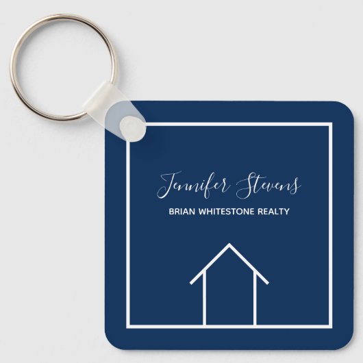 ブルー実在エテート会社カスタム不動産仲介業者スクエア キーホルダー (正面)