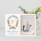 ブルー家紋シトラスガーランドクリスマスフォト シーズンカード (スタンド正面)