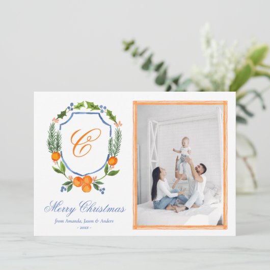 ブルー家紋シトラスガーランドクリスマス2写真 シーズンカード (スタンド正面)