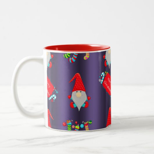 ブルー小人サンタのヘルパーのクリスマス ツートーンマグカップ (左)