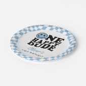 ブルー市松模様にスマイルワンハッピードダード1歳の誕生日 ペーパープレート (アングル)