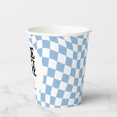 ブルー市松模様にスマイルワンハッピードダード1歳の誕生日 紙コップ (裏面)