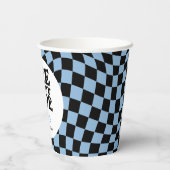 ブルー市松模様にスマイルワンハッピードダード1歳の誕生日 紙コップ (裏面)