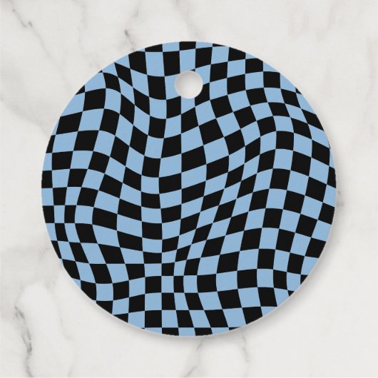 ブルー市松模様にスマイル名門私立校風の誕生日ありがとう フェイバータグ (裏面)