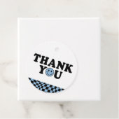 ブルー市松模様にスマイル名門私立校風の誕生日ありがとう フェイバータグ (インサイチュ)