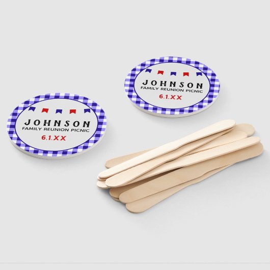 ブルー市松模様にタブレクロスサマーピクニック懇親会 ハンドファン (組立なし)