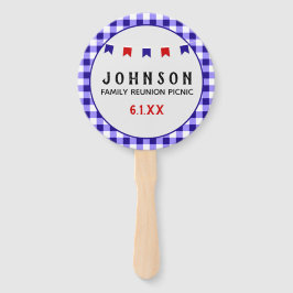 ブルー市松模様にタブレクロスサマーピクニック懇親会 ハンドファン