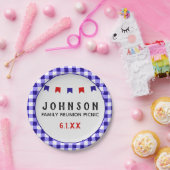 ブルー市松模様にタブレクロスサマーピクニック懇親会 ペーパープレート (パーティー)