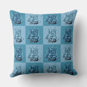 ブルー市松模様に抽象芸術ブルーバラ装飾用クッション クッション (裏面)