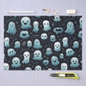 ブルー幽霊かわいいモダン可愛らしい黒ハロウィーン 薄葉紙 (クラフト)