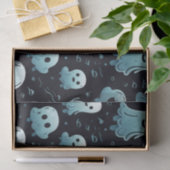 ブルー幽霊かわいいモダン可愛らしい黒ハロウィーン 薄葉紙 (ギフト)