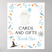 ブルー幽霊ハロウィンカード&ギフトパーティーサイン ポスター (正面)