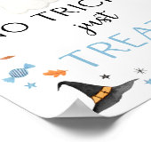 ブルー幽霊ハロウィーンNoトリックだけでトリートサイン ポスター (角)