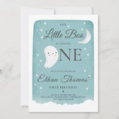 ブルー幽霊リトルブバースデーパーティハロウィーン 招待状 (正面)