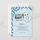 ブルー幽霊リトルブーはほとんど赤ちゃんシャワー サンキューカード (正面)