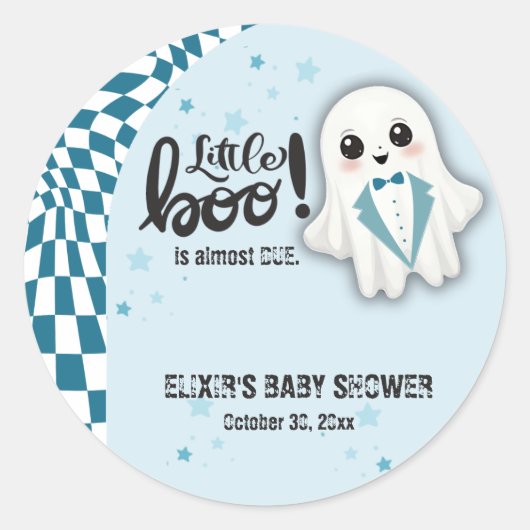 ブルー幽霊リトルブーはほとんど赤ちゃんシャワー ラウンドシール (正面)