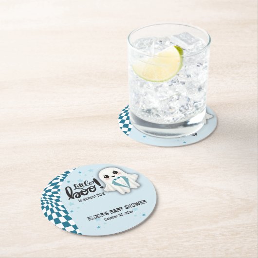 ブルー幽霊リトルブーはほとんど赤ちゃんシャワー ラウンドペーパーコースター (インサイチュ)