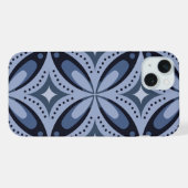 ブルー幾何学模様 レトロスタイル iPhoneケース (裏面横)